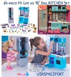 2018 64-piece 18 Doll KITCHEN+Refrigerator Set for My Life as American Girl Boy