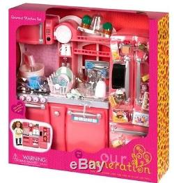 69pc PINK Doll KITCHEN +Refrigerator Set for 18 American Girl Our Generation