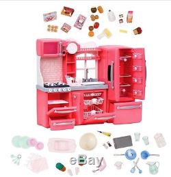 69pc PINK Doll KITCHEN +Refrigerator Set for 18 American Girl Our Generation
