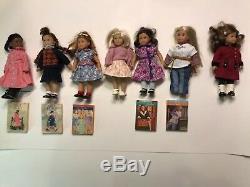 American Girl 6 1/2 Historical Mini Dolls LOT Set of 14 with Books and 9 Stands