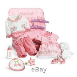 American Girl Bitty Baby DELUXE LAYETTE STARTER SET outfits pink suitcase dress