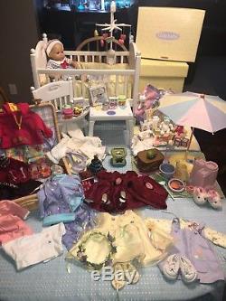 American Girl Bitty Baby Doll Huge Lot Crib High Chair Clothes Toys Mobile Nice