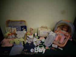 American Girl Bitty Baby Doll Lot Basket Diaper Bag Car Seat Clothing Bear Books