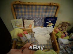 American Girl Bitty Baby Doll Lot Basket Diaper Bag Car Seat Clothing Bear Books