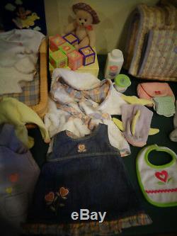 American Girl Bitty Baby Doll Lot Basket Diaper Bag Car Seat Clothing Bear Books