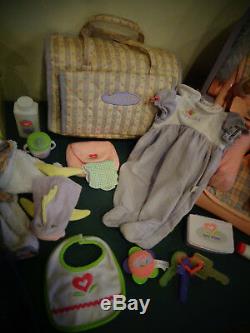 American Girl Bitty Baby Doll Lot Basket Diaper Bag Car Seat Clothing Bear Books