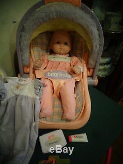 American Girl Bitty Baby Doll Lot Basket Diaper Bag Car Seat Clothing Bear Books