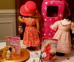 American Girl Caroline Doll Travel Outfit Ginger Cat Pink Starry Carrier Lot