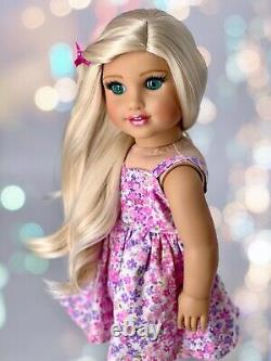 American Girl Custom OOAK Doll Blonde Curled Hair, Mint eyes Daisy