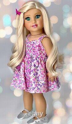American Girl Custom OOAK Doll Blonde Curled Hair, Mint eyes Daisy
