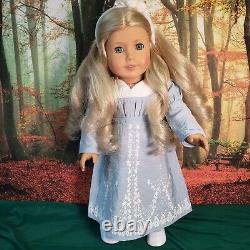 American Girl Doll Caroline Abbott Work Dress Blonde Curly Hair Teal Eyes Refurb