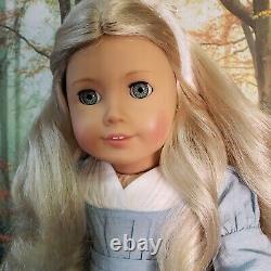 American Girl Doll Caroline Abbott Work Dress Blonde Curly Hair Teal Eyes Refurb