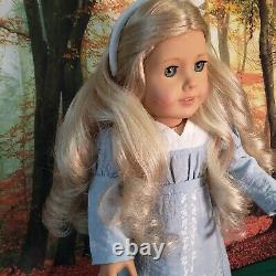 American Girl Doll Caroline Abbott Work Dress Blonde Curly Hair Teal Eyes Refurb