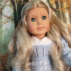 American Girl Doll Caroline Abbott Work Dress Blonde Curly Hair Teal Eyes Refurb