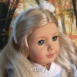 American Girl Doll Caroline Abbott Work Dress Blonde Curly Hair Teal Eyes Refurb