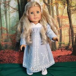 American Girl Doll Caroline Abbott Work Dress Blonde Curly Hair Teal Eyes Refurb