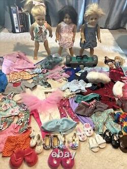 American Girl Doll Huge Lot Three 18 Dolls 2 Mini Dolls Many Outfits And Shoes