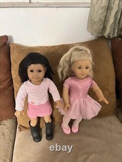 American Girl Doll Lot of 2 Blonde & Blue Eyes Dark Hair & Brown Eyes