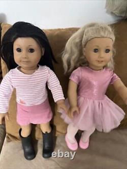 American Girl Doll Lot of 2 Blonde & Blue Eyes Dark Hair & Brown Eyes