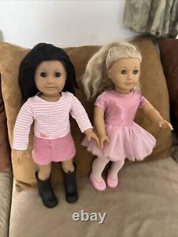 American Girl Doll Lot of 2 Blonde & Blue Eyes Dark Hair & Brown Eyes