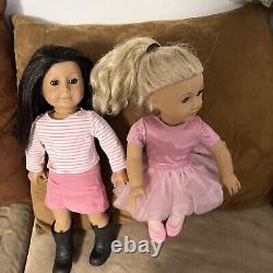 American Girl Doll Lot of 2 Blonde & Blue Eyes Dark Hair & Brown Eyes