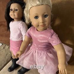 American Girl Doll Lot of 2 Blonde & Blue Eyes Dark Hair & Brown Eyes