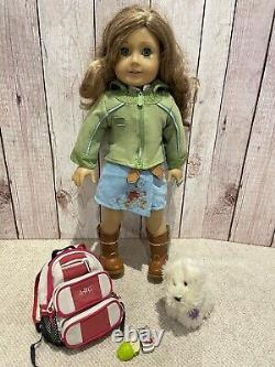 American Girl Doll Nicky with cute dog, hiking backpack & Camp Chilling Outfit