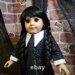 American Girl Doll OOAK Wednesday Addams Replica Black Hair Braided Custom Dress