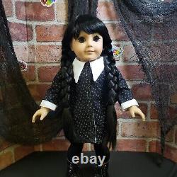 American Girl Doll OOAK Wednesday Addams Replica Black Hair Braided Custom Dress