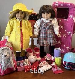 American Girl Dolls Kit & Samantha Lots Of Accessories Outfits Bed Case EUC