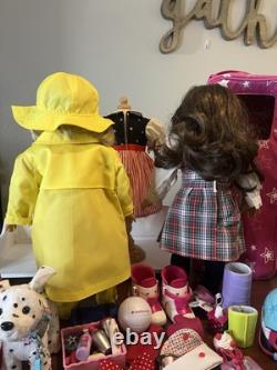 American Girl Dolls Kit & Samantha Lots Of Accessories Outfits Bed Case EUC
