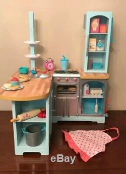 American Girl Gourmet Kitchen sink stove fridge 18 doll Kitchen Items Apron