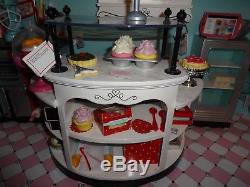 American Girl Grace Thomas Doll Bakery Kitchen Bistro +Chair Cart Food Clothes