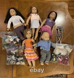 American Girl Lot Five Dolls Plus Loads Of Accessories Crutches Dogs Shoes READ