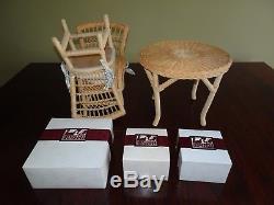 American Girl Pleasant Company Samantha Wicker Table and Chairs with Table Setting