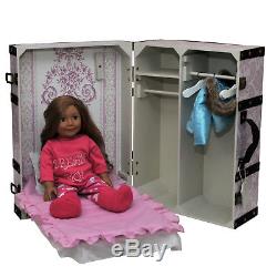 Clothes Storage Trunk, Bed, 3pc Bedding, 4 Hanger For 18 Inch American Girl Doll