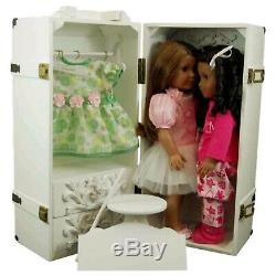 Clothes Storage Trunk Case, Hanger For 18 Inch American Girl Doll Furniture WH