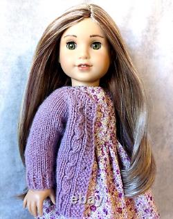 Custom American Girl Doll, Blonde Hair, Hazel Green Eyes, Dress with Sweater