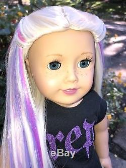 Custom American Girl Doll KIT KITTREDGE OOAK new UNICORN wig, blue eyes EUC