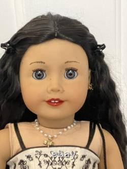 Custom American Girl Doll Long Wavy Black Hair Blue Gray Eyes Ophelia