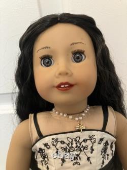 Custom American Girl Doll Long Wavy Black Hair Blue Gray Eyes Ophelia