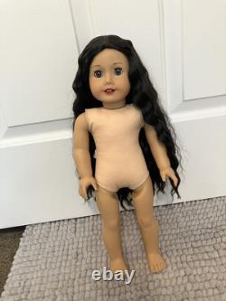 Custom American Girl Doll Long Wavy Black Hair Blue Gray Eyes Ophelia