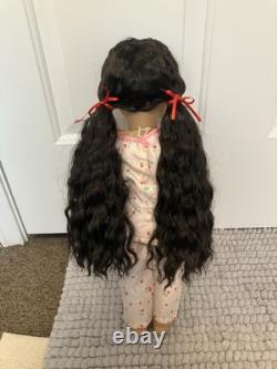 Custom American Girl Doll Long Wavy Black Hair Blue Gray Eyes Ophelia
