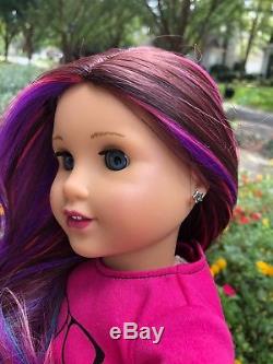 Custom American Girl Doll McKenna EUC blue eyes NEW OOAK Electric Rainbow Wig