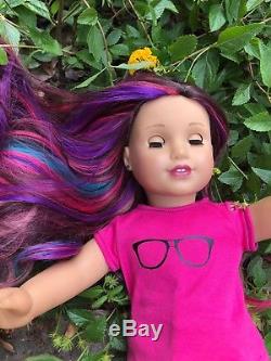 Custom American Girl Doll McKenna EUC blue eyes NEW OOAK Electric Rainbow Wig
