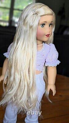 Custom American Girl Doll Truly Me 128 Seafoam Green Eyes Long Blond Hair Wig