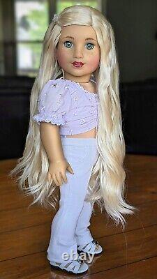 Custom American Girl Doll Truly Me 128 Seafoam Green Eyes Long Blond Hair Wig
