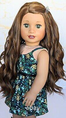 Custom American Girl Truly Me 62 TM JLY Green Eye Brown Wavy Wig Indian OOAK