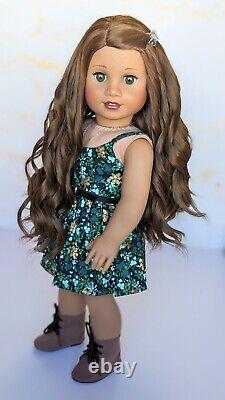 Custom American Girl Truly Me 62 TM JLY Green Eye Brown Wavy Wig Indian OOAK