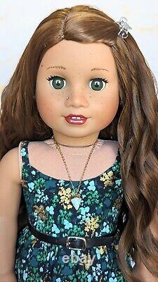 Custom American Girl Truly Me 62 TM JLY Green Eye Brown Wavy Wig Indian OOAK